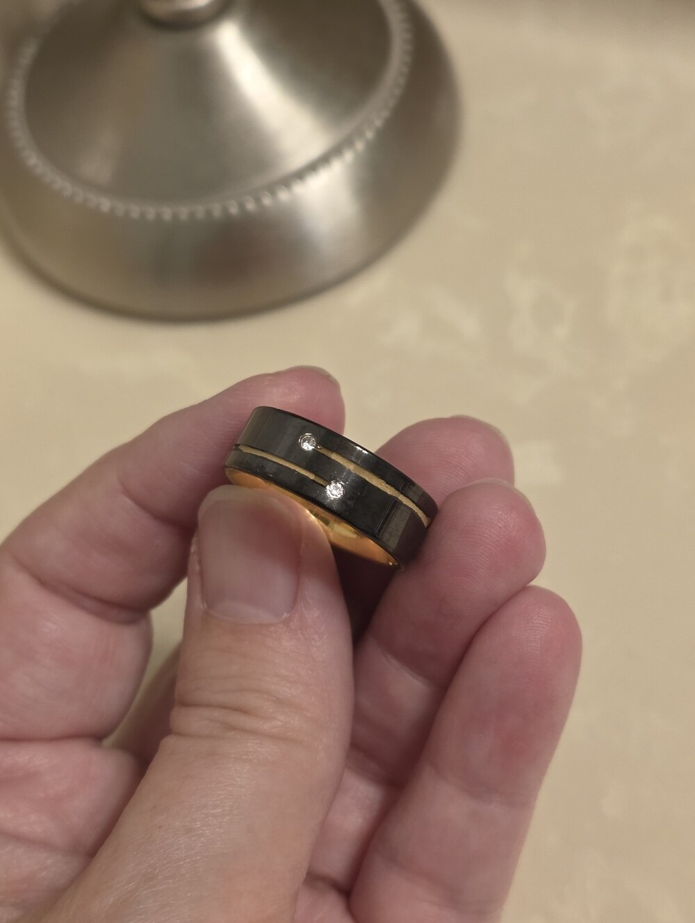 Men's Black and Gold Ring Band Size 10